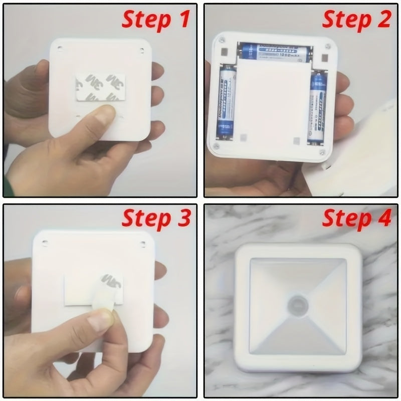 Smart Motion Sensor 6-LED Floor/Ceiling/Wall Light - Wireless, IP44, Auto On/Off, Energy Saving, Plug-and-Play Installation, Modern Square Design. Suitable for Hallways, Stairs, Living Rooms, Bedrooms (Batteries Not Included)