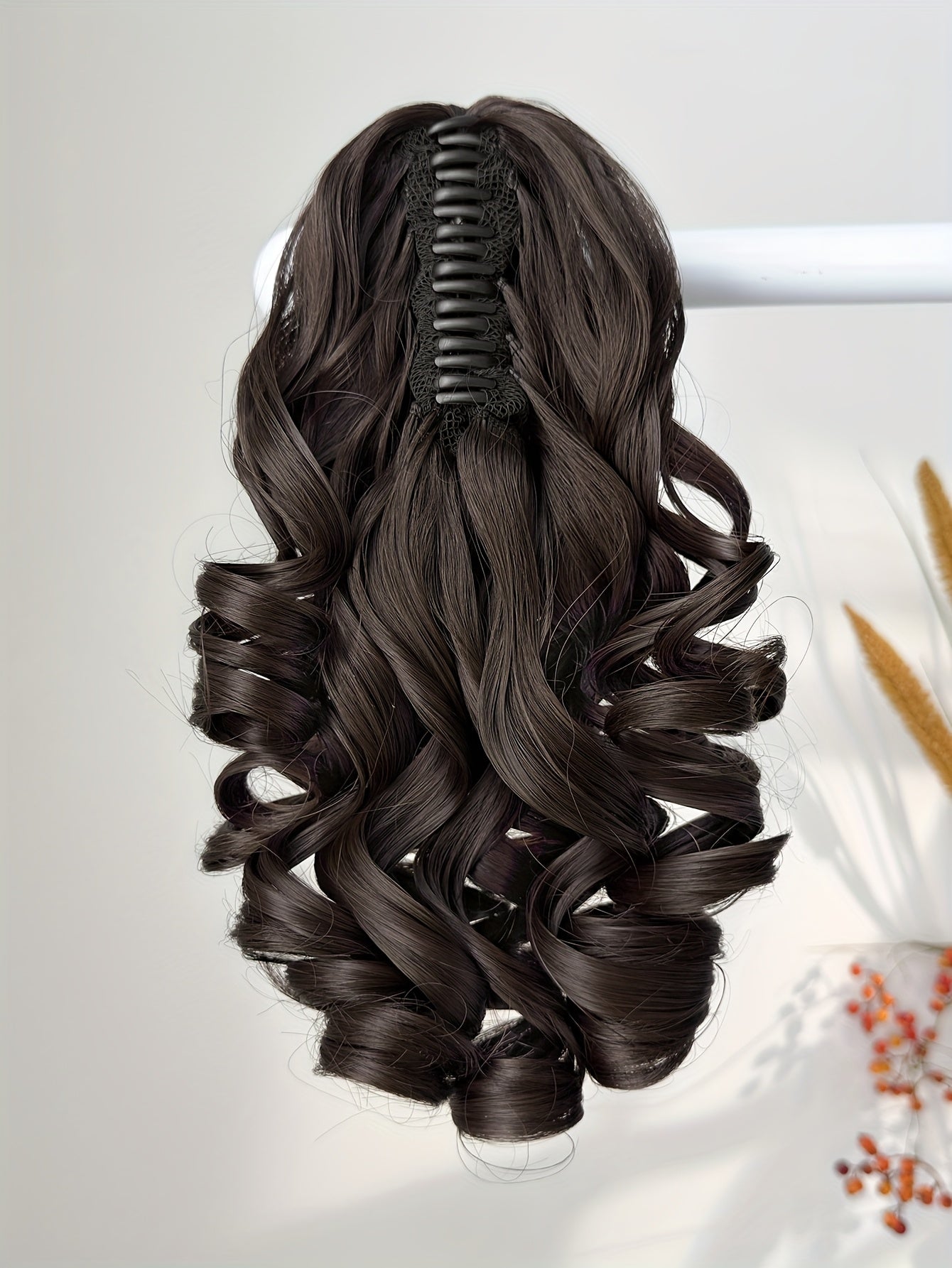 30.48cm Women's Heat-Resistant Synthetic Ponytail Wig - 12" Deep Wave Curly Hair Extension with Brown/Black/Blonde/Red/Gray/Beige/White