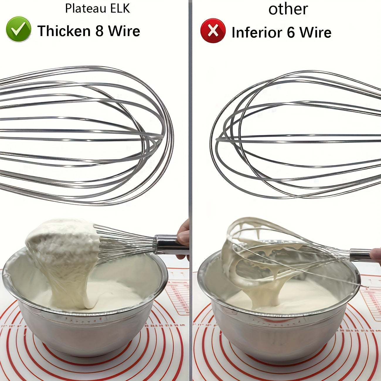 3 PCS Set Stainless Steel Whisks - Manual Kitchen Mixer, Suitable for Stirring, Beating, and Blending - Enhanced Durability Bubble Whisk Set, Food-grade, Easy to Clean, Ergonomic Design - No Batteries Required