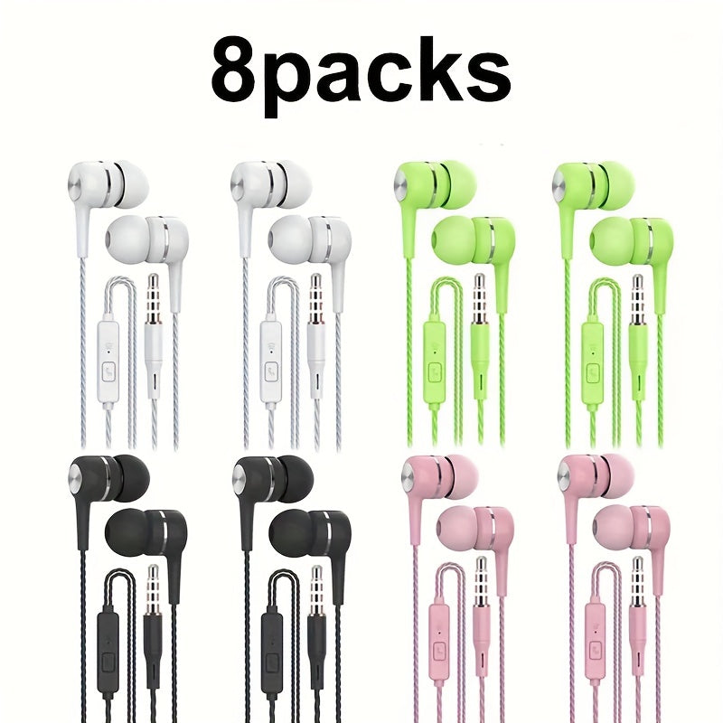 4/8 PCS Set Noise-Canceling In-Ear Headphones with Microphone, Powerful Bass, High Definition, 3.5mm Jack, Tangle-Free Cables, Suitable for MP3, Computer, Gaming, Live Streaming, Karaoke, Sports, Running, Rope Skipping, Gift