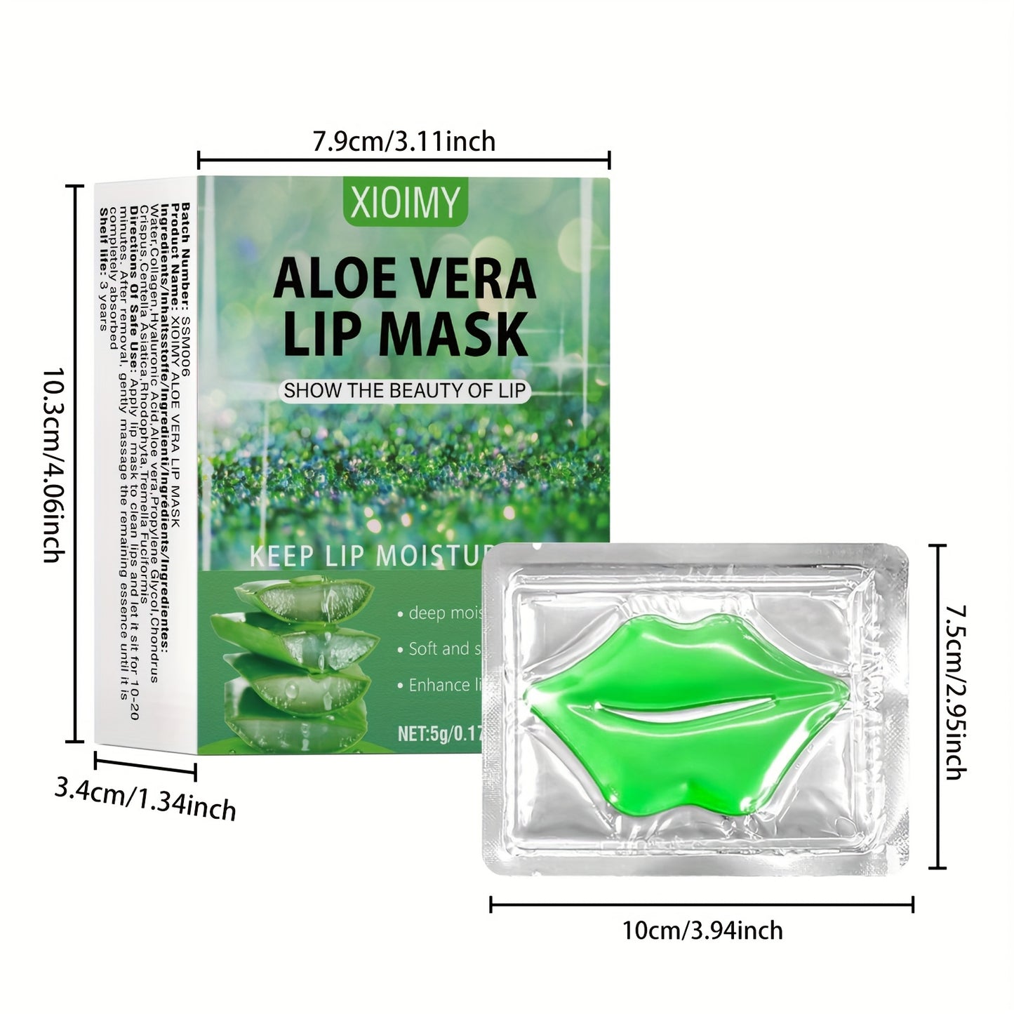 10 PCS Set Natural Aloe Vera & Collagen Lip Masks for Women - 30-Minute Deep Hydration, Plumping & Moisturizing with Aloe Essence, Collagen & Vitamin C, Soft Adhesive Film for Smooth Lips