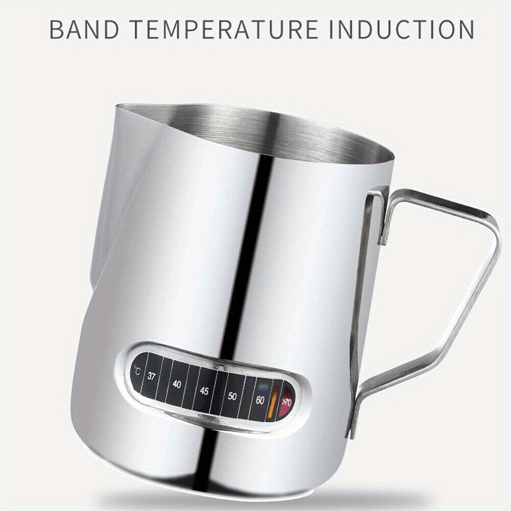 NEW Coffee Milk Frothing Jug Frother Latte Container Metal Pitcher with Thermometer