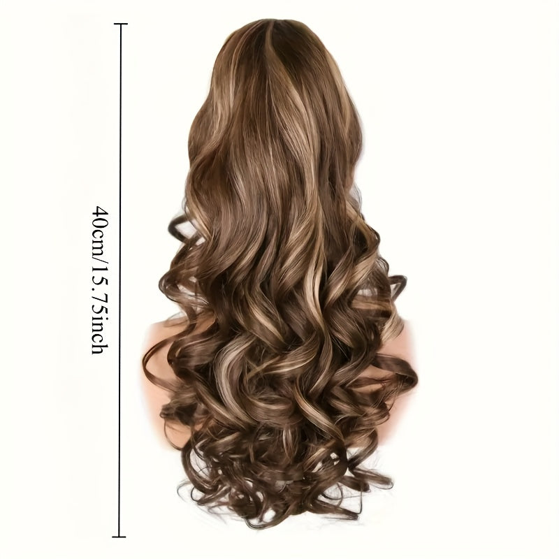 Elegant Light Brown Voluminous Wavy Ponytail Wig for Women, Thick Heat-Resistant Synthetic Curls with Deep Wave Texture, Perfect for All Ethnicities and Genders, Versatile Hair Accessory, Elegant Hairpiece, Look Wig, Heatresi