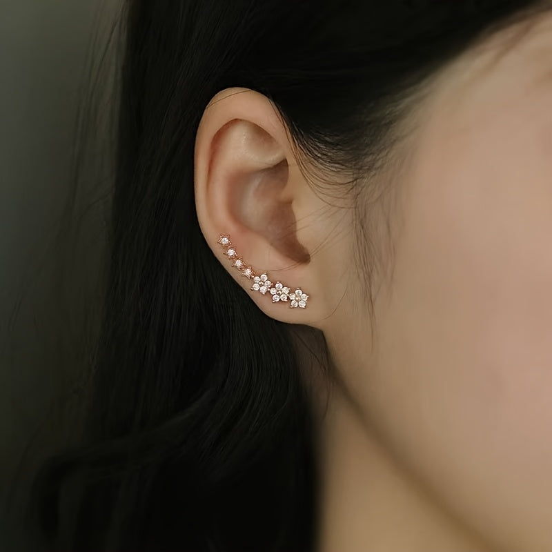 Stainless Steel Women's Sequined Floral Earrings - Elegantly Framed Stud Earrings, Low-Allergen Floral Studs Suitable for Sensitive Skin Tones, Perfect for Valentine's Gifts, Weddings, And Everyday Wear