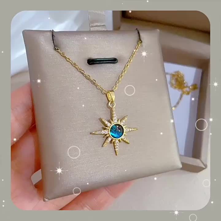 Stainless Steel Starry Sky Pendant Necklace | 18K Gold Plated, Synthetic Synthetic Zircon Accents, Fashionable Jewelry for Women, Ideal for Birthdays and Gifts