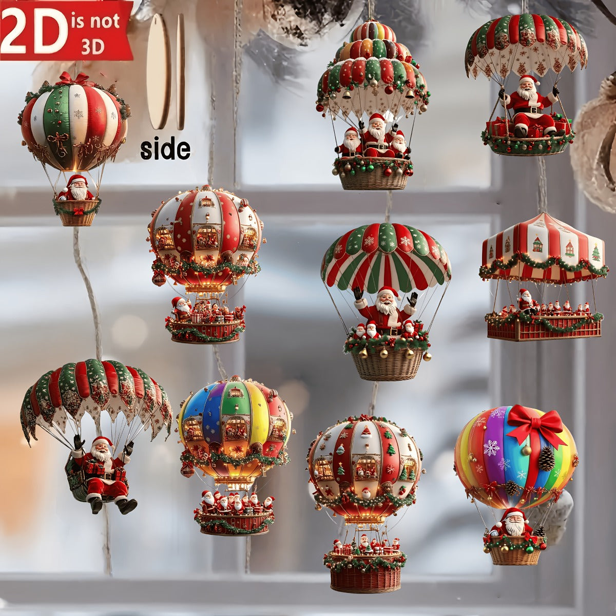 2D Flat, 10pcs 2D Santa Claus Parachute Series Handmade Wooden Hanging Christmas Ornaments|Perfect Holiday Gift|Home & Garden Decoration|Christmas Tree Ornaments|Santa Decoration|Claus Ornaments|Christmas Decorations|Tree Han
