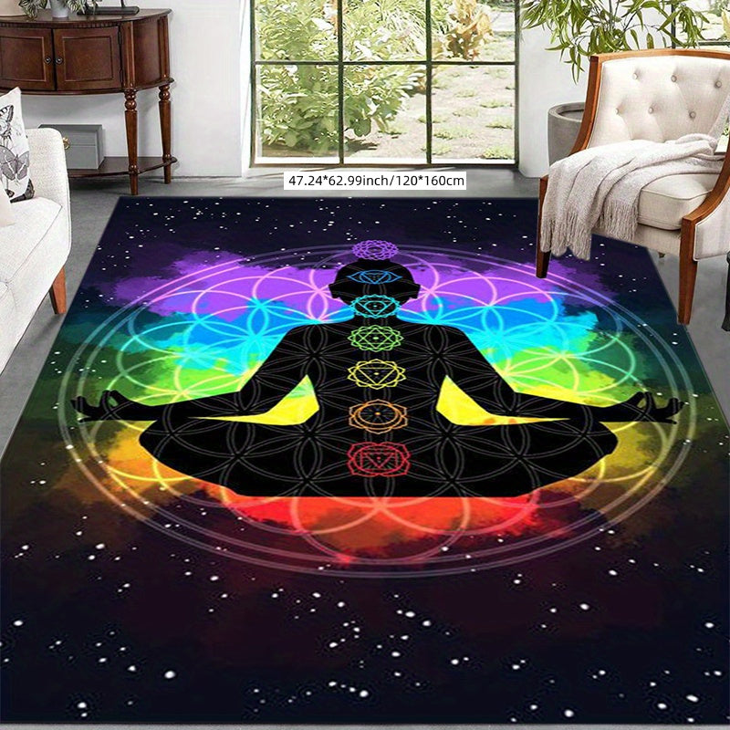 Yoga Studio and Home Decor 120 x 160cm Meditation Chakra Mat - Non-Slip, Machine Washable Polyester Mat with Vibrant Yoga-Inspired Design for Bedroom, Living Room, or Yoga Space - Spiritual Calming and Vibrant Home Decor, Yog