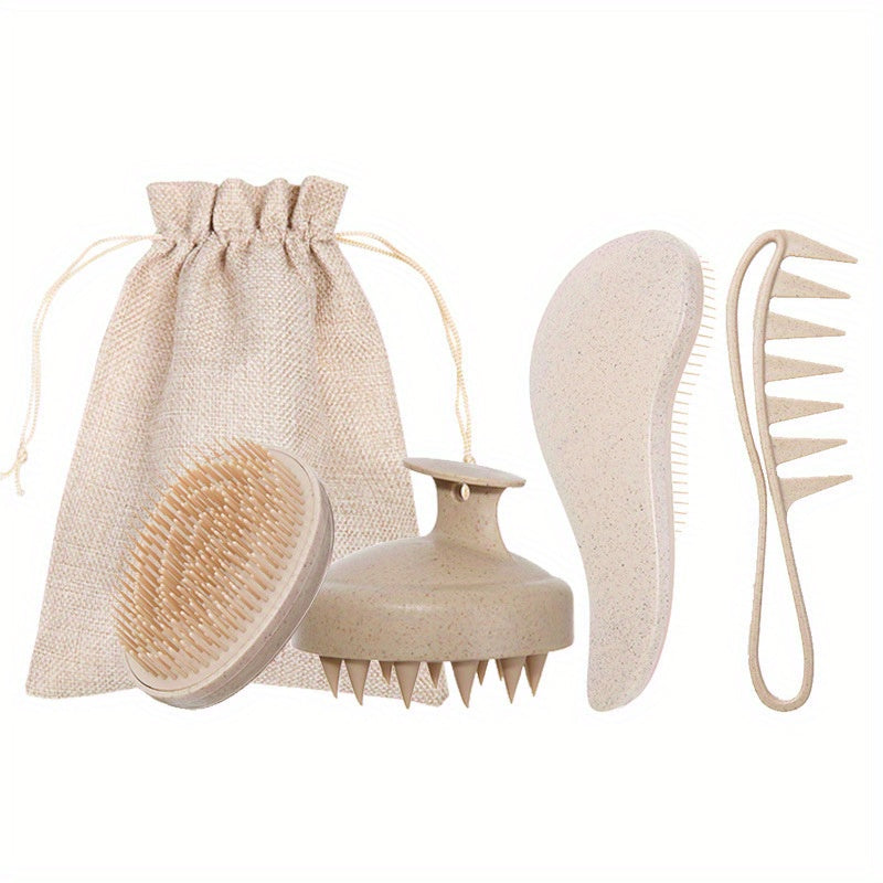 5 PCS Set of Wheat Straw Hair Combs, Including a Smooth Massage Comb, an Egg Comb, a Wide-Tooth Oil Comb, And a Massage Shampoo Brush + Gift, Perfect for Valentine's Day Or Mother's Day for Your Girlfriend Or Wife