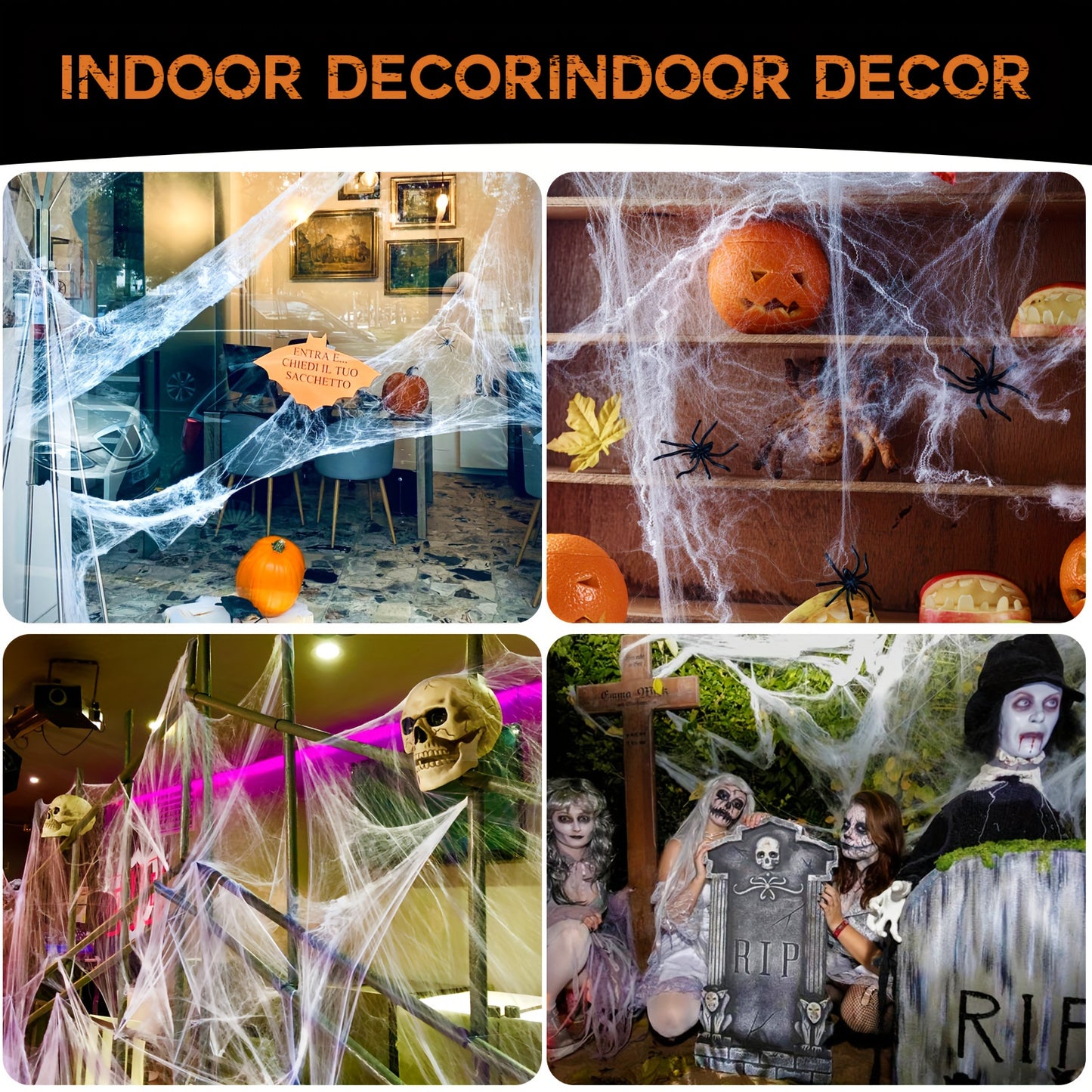 200 Sqft Spider Webs Halloween Decorations with 10 Fake Spiders - Super Stretch Cobwebs, Durable Fabric Indoor/Outdoor Party Supplies for Halloween, Day of the Dead