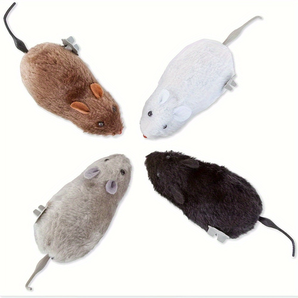 4-Pack Set Plush Wind-Up Mechanical Mice Toy Set, Clockwork Fake Mouse Prank Moving Animal Play Toys for Cats and Dogs, Suitable for All Breeds, No Battery Required