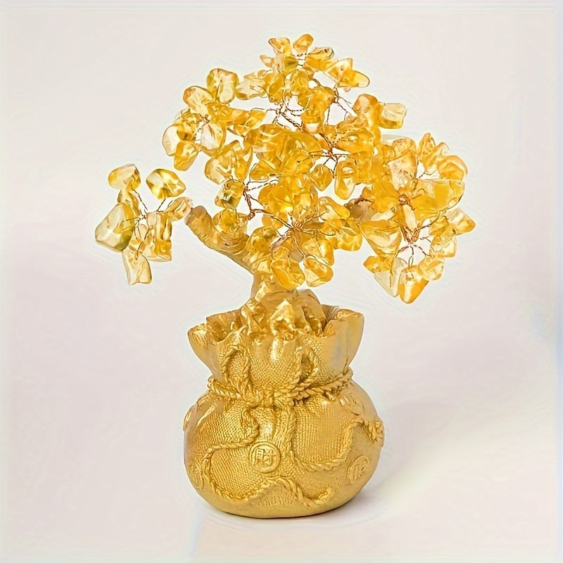 Exquisite Resin Wealth Tree with Natural Crystal Leaves - Attract Wealth and Prosperity, Feng Shui Inspired Home Decor, Unique Business Gift, Auspicious Wealth Symbol, Suitable for Reptile Habitat Trees