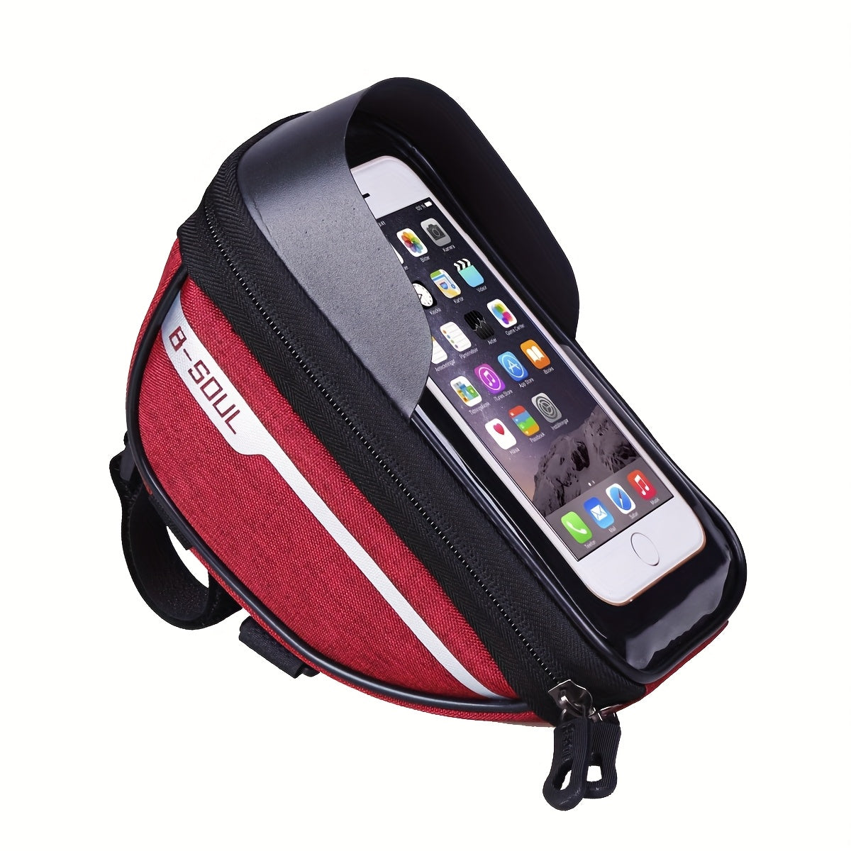 Black and Red Color Bicycle Bag 1L, Top Tube Frame Bag, Handlebar, Mountain Bike, Touchscreen Cycling Bag, Phone Mount, Bicycle Accessories