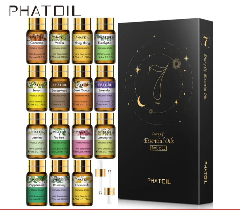 Pure Essential Oils 15pcs Gift Set Natural Plant Aroma Essential Oil Diffuser Eucalyptus Vanilla Mint Lavender Rose Tea Tree Oil