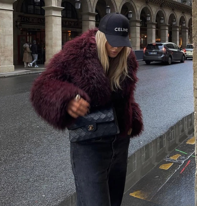 Women Fashion Winter Solid Big Lapel Coat Faux Fur Coat Jacket New 2025 Autumn Winter Slouchy Burgundy Black Gray Coat