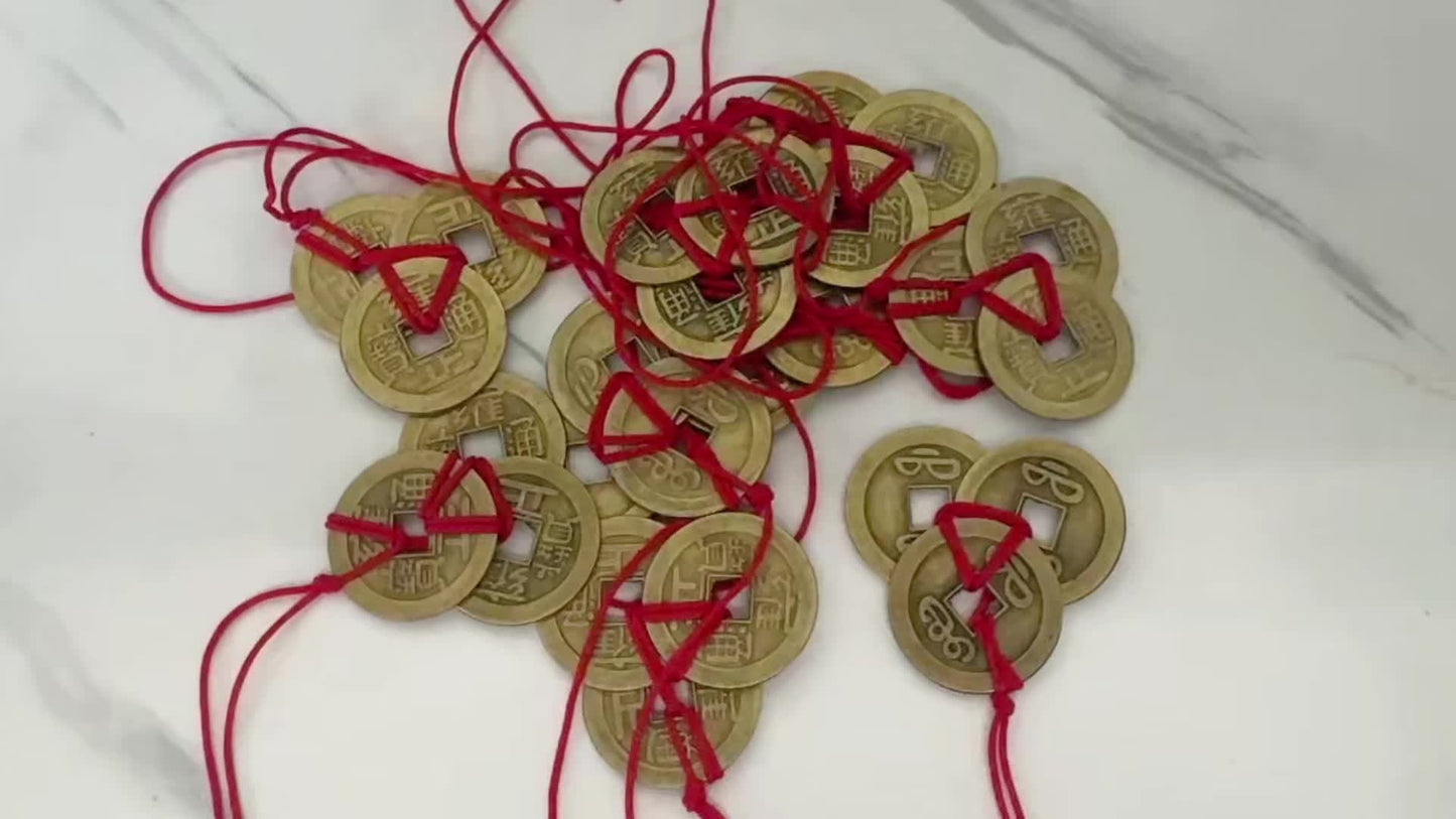 NEW 9 PCS Retro Chinese Traditional Red Rope Lucky Coins - Antique Brass Feng Shui Decorative Pendant, Feng Shui Decoration, New Year, Spring Festival, Christmas Decoration, Feng Shui Accessories