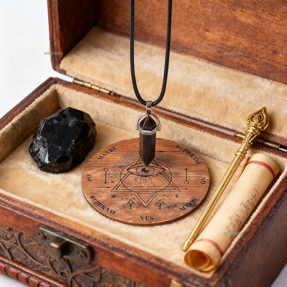 2 PCS Set Pendulum +Wooden Divination Board Helps with Spiritual Journey, Mysterious Tool for Witchcraft, Witchcraft, Mysticism and Intuitive Decision Making, Gift for Soul Explorers