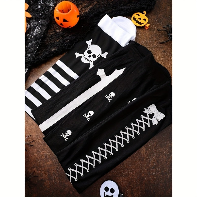 4 Pairs Set of Gothic Thigh-High Stockings Pantyhose Long Socks Featuring Skull Designs for Cosplay