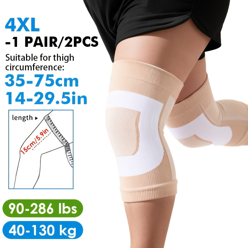 2 PCS Set 4XL (130Kg- 286lbs) Ultra Thin Extra Large High Elasticity Knitted Compression Knee Braces, Breathable& Comfortable Plus Size Knee Sleeves, Oversized Knee Support for Men & Women, Blue/ Yellow Suitable for Weight Up