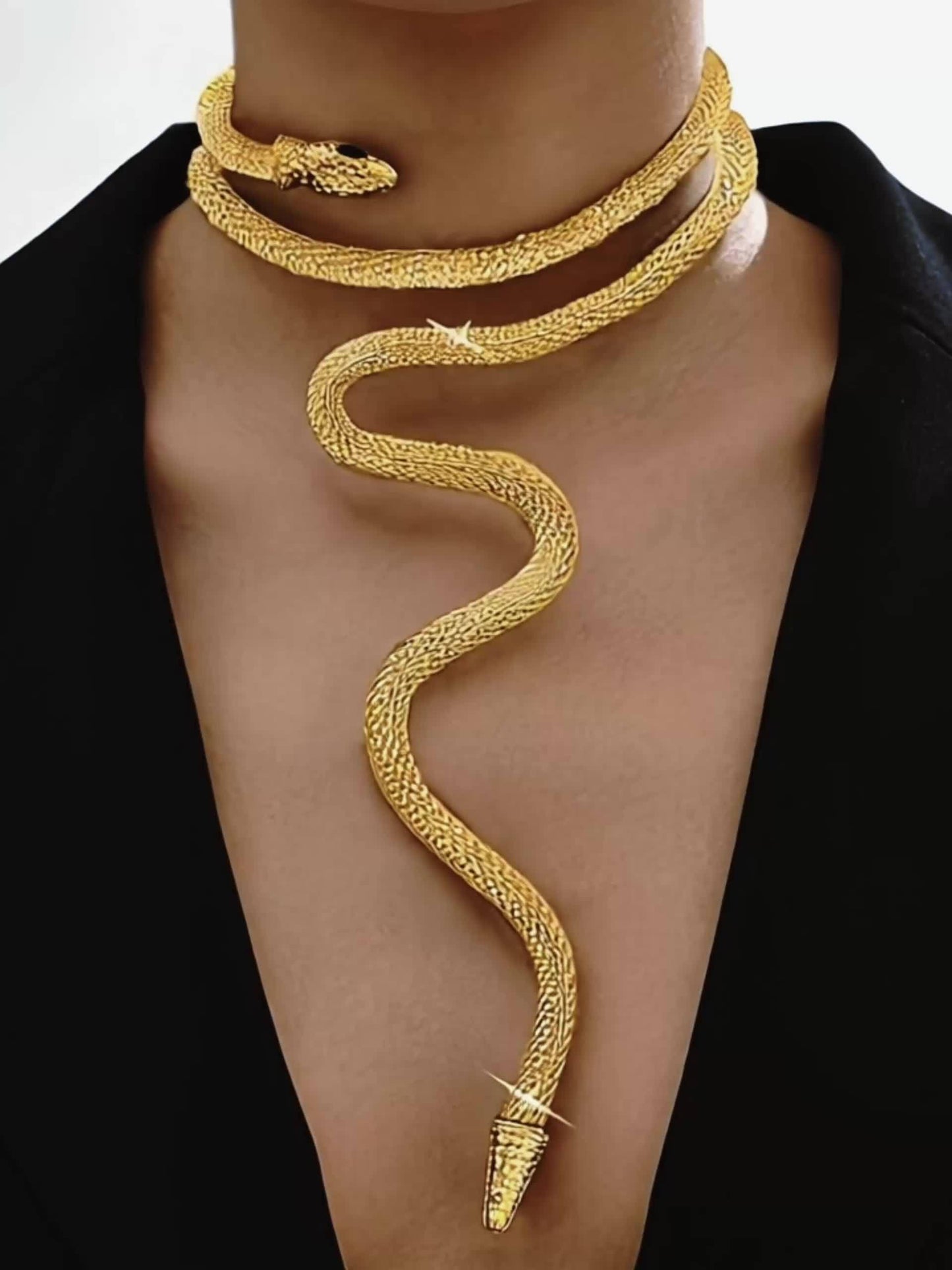 A Middle Eastern Fashion Statement Piece: an Adjustable, Women's Exaggerated Faux Golden Snake Mesh Chain Choker with a , Close-Neck Design Ladies Jewelry Accessories