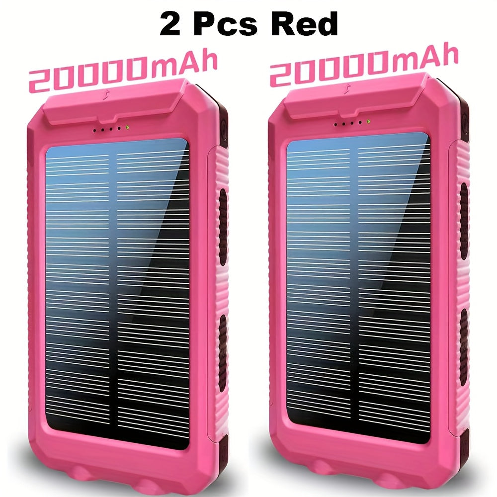 2 PCS Set 20000mAh Portable Emergency Solar Power Bank, Portable Survival Solar Mobile Phone Charger, Camping External Battery Charger for Mobile Phones, 2 USB/ LED Flashlights with Compass for Outdoor Activities