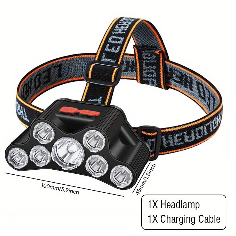 11 LED/7LED/5LED USB Headlamp | Rechargeable Head Mounted Flashlight, Portable Headlight, Outdoor Hiking Camping Night Fishing Mountain Climbing Emergency Lantern, Battery Powered, Included