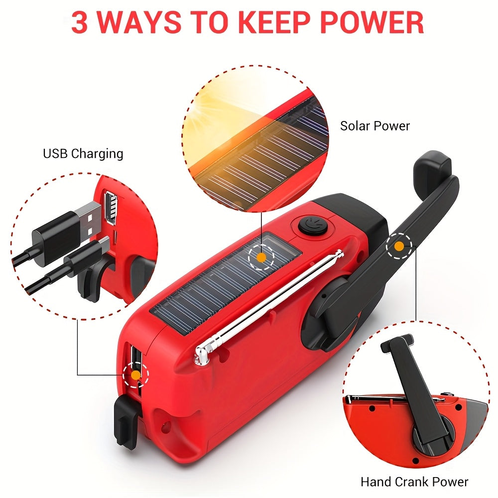 Emergency SOS Hand Crank Radio with Solar/USB/Power Bank Compatible, NOAA Weather Alert, AM/FM Portable Radio, VFD Display & Flashlight - Hand-Crank Survival for Camping, Emergencies, Outdoor (Compatible with speaker)