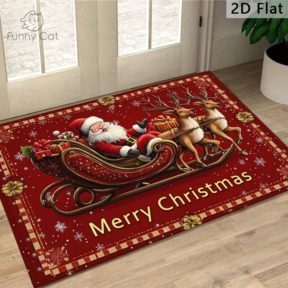 1pc Santa Claus Welcome Doormat - Non-Slip Machine-Washable Christmas Floor Mat with Reindeer & Snowflakes Design, Festive Holiday Decor for Home Entrance, Perfect Christmas Gift, Christmas Decorations