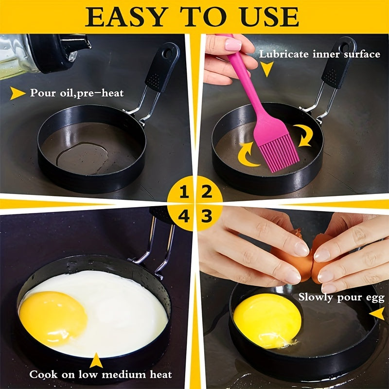 2 PCS Set Stainless Steel Egg Molds - Non-Stick, Easy to Flip, Circular Design, Manual Use, Ideal for Birthdays, Cooking Eggs, Pancakes, Omelets - Essential Kitchen Tools & Cooking Additions