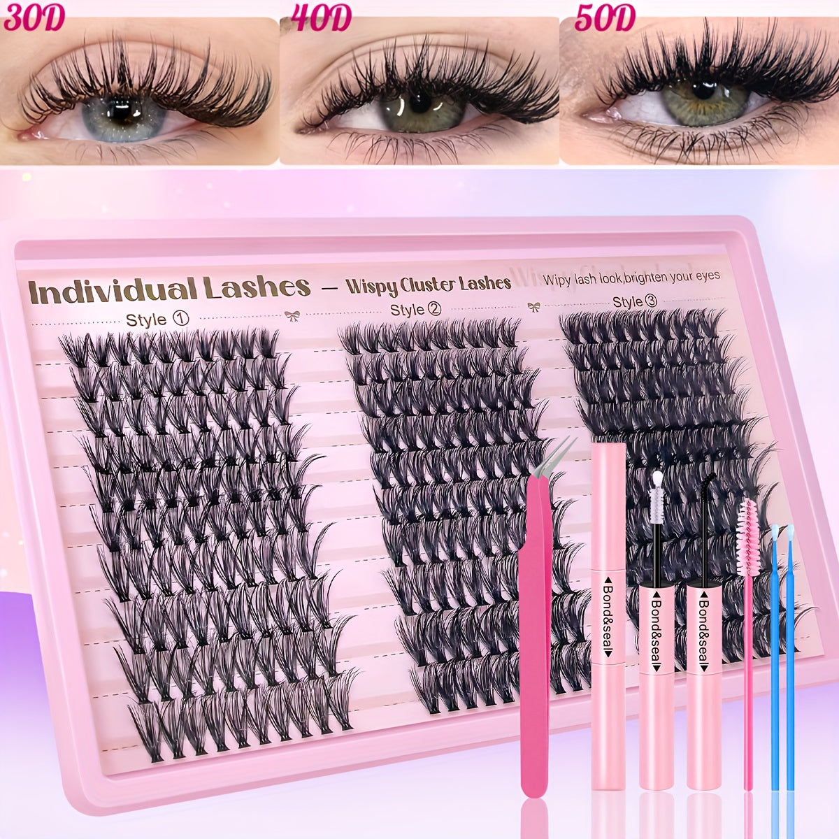 NEW 300/720 PCS Set Eyelash Extension Set Single Eyelash Tuft, 9-18Mm Mix 30D 40D 50D 80D with Eyelash Bonding & Tweezers for Beginners, Exquisite Gift Set Exquisite Gifts for Women