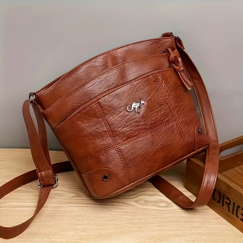 Black/Brown Color Women's Elegant Retro Crossbody Bag - Large Capacity Lightweight Handbag with Adjustable Strap, Zipper Closure & Multiple Pockets