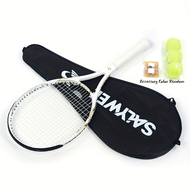 NEW 1 Set + Balls + Bag Explorer Pro Carbon Fiber Unisex Tennis Rackets, White Available, One-Piece Construction, Pre-Strung Pattern 16x19, Approx. 260g, 102 Racquet Head Size, Free Racquet Bag & Vibration Dampener, for Int