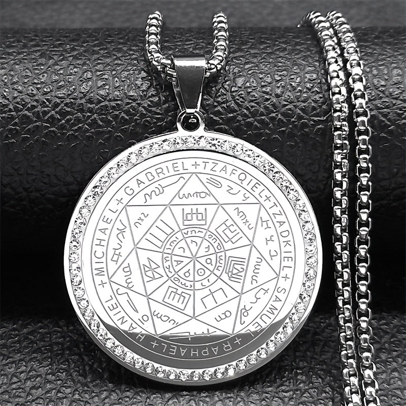 Seven Archangels Medal Angel Necklace for Women Men Stainless Steel Seal of Solomon Protection Chain Jewelry Accessories