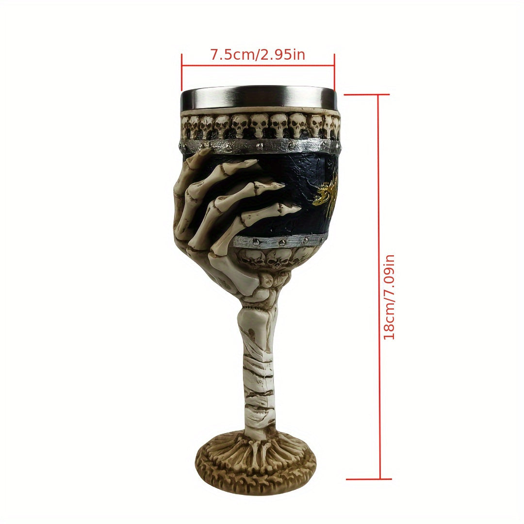 Secret Society Ceremonies Creative Skull Hand Goblet, 200ml Gothic Ossuary Palm Skull Skeletal Bones Armor Wine Cup Resin Body Stainless Steel Goblet Drinking Cup Party Drinkware Halloween