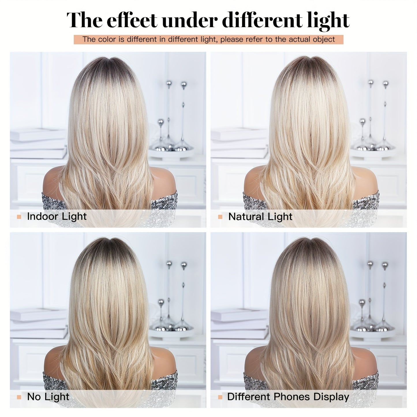 40.64cm Women's Natural Gradient Blonde to Golden Ombre Wig - Straight Hairstyle with Middle Part, Synthetic Hair for Everyday, Parties, Dates, Special Events - Easy Maintenance & Secure Fit Rose Net Cap, Hair Wig, Party Acce