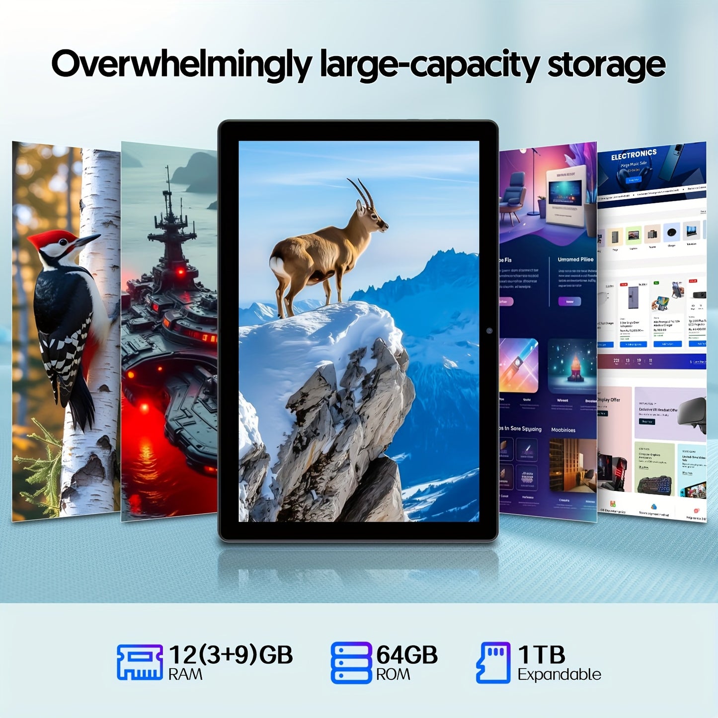 Full Set 10 Inch 2-in-1 Tablet with Keyboard/protective Case/mouse/stylus, Quad Core Android 15 Tablet 12 (3+9 Expansion) GB+64GB+1TB Expansion Tablet, 1280 * 800 IPS Touchscreen Tablet, 2.4G/5G WiFi 6, 2MP+8MP Dual Cameras,