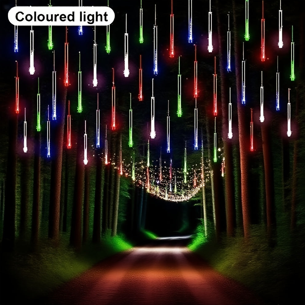 192 LED USB-Powered Meteor Rain Lights - Outdoor/Indoor String Lights with Falling Rain Drop Icicle Effect, IPX4 High Quality, USB-Powered Hanging Decorations for Christmas, Wedding, Garden, Patio, Party - Energy-Efficient LE