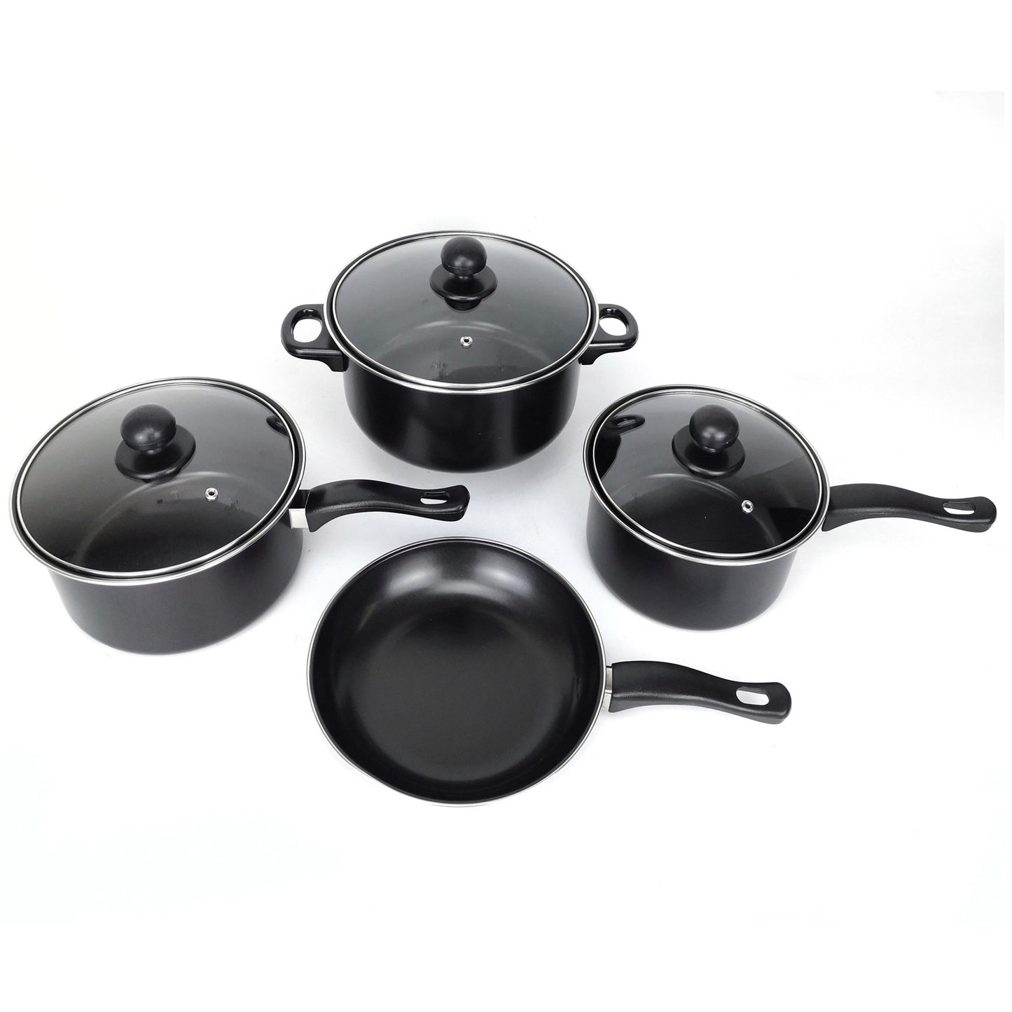 4 PCS Set + 3 Lids Black Non Stick Cookware Set Cooking Pot Frying Pan Saucepan With Lids Kitchen Cooking Accessories
