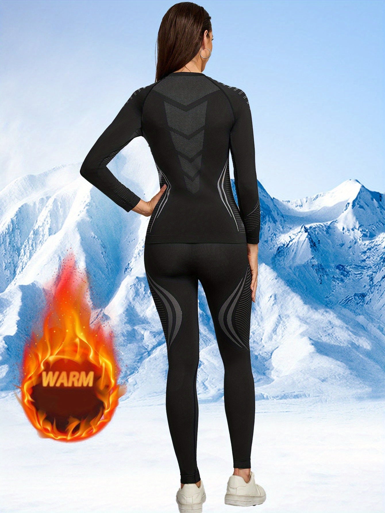 2 PCS Set Women's Seamless Compression Sportswear Set, Autumn/Winter New Arrival, Ski Base Layer, Warm, Moisture-Wicking, Quick-, Body-Hugging