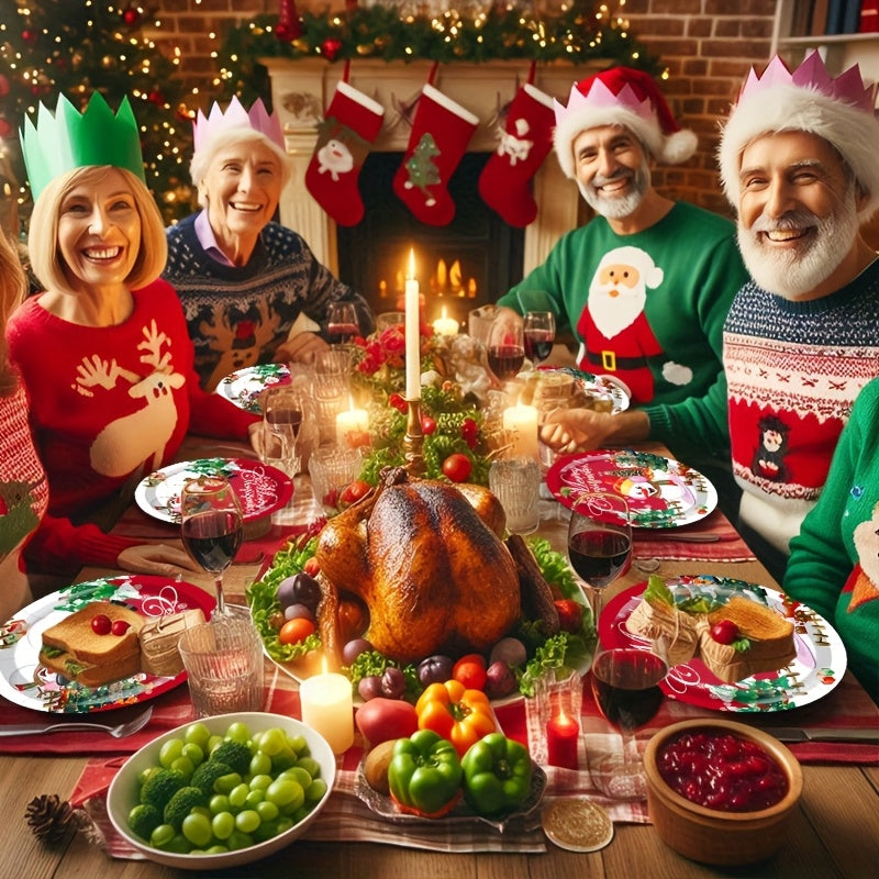 30pcs Festive Christmas Party Tableware Set - 22.86cm & 17.78cm Snowman Themed Paper Plates and Cups with "Merry Christmas" Design, Food-Safe Paper for Holiday Celebrations, Christmas Decorations, Perfect for Thanksgiving for