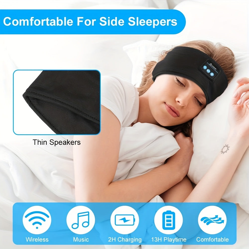 Sports Headband Home Sleep Headphones Yoga Headband Outdoor Fitness Call Headphones – Soft, Elastic, Comfortable 3-In-1 Wireless Music Eye Mask, Suitable for Side Sleepers, Noise Isolation, Volume Control, USB Charging, Id