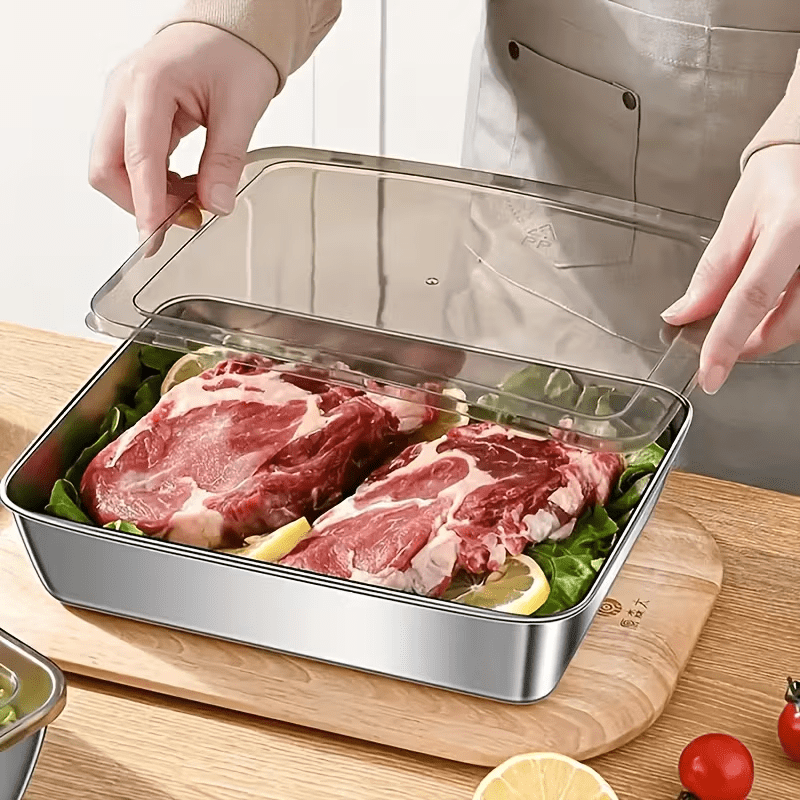 3 PCS Set Stainless Steel Food Storage Containers Leak-Proof, Stackable, Space-Saving - Heavy-Duty Stainless Steel Construction, Airtight Lid For Freshness - Ideal For Meal Prep, Fruits, Meats, Veggies, Leftovers, Fridge, Fre