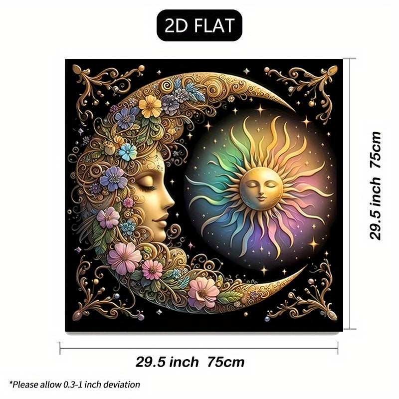 Mandala Tablecloth Compatible for Tarot, Astrology & Witchcraft - Black Oracle Mat with Sun Moon Stars Boho Altar Cloth - Machine-Made Square Table Cover for Meditation, Divination & Home Decor - Wizard Medium Accessories