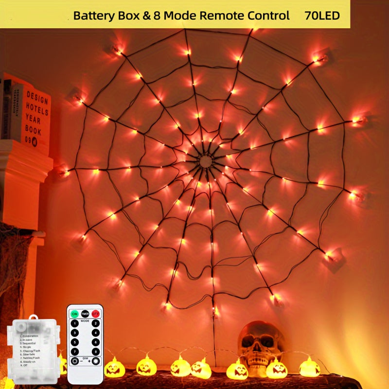 1pc,Halloween Spider Web Lights, 70 LED Purple,Orange, Halloween Light String 8 Modes, Net Lights for Party, Bedroom, Bar, Haunted House, Halloween Decoration(Purple,Orange)