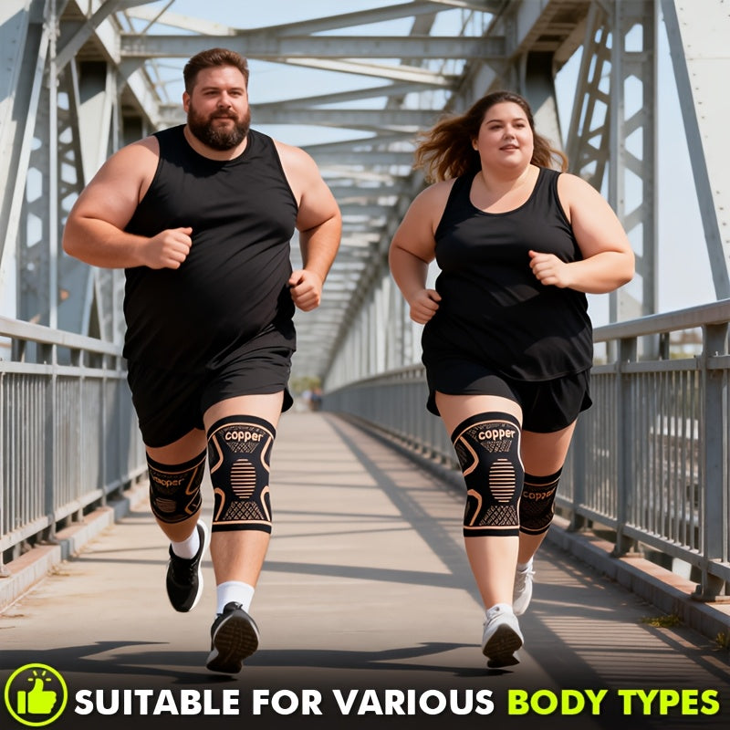 2 PCS Set- Extra Large Copper Compression Knee Sleeves with Non-Slip Strips, Oversized Breathable & Comfortable Knee Brace, Plus Size High Elasticity Knee Support for Running, Fitness, Men& Women, Black Brown, 1XL-3XL- Weight
