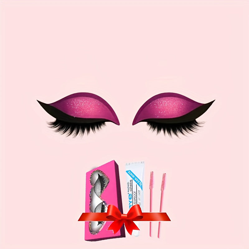 A New Set of Thick, 8 Colors Naturally Curled False Eyelashes with Glitter, Self-Adhesive Eyeliner And Eyeshadow Stickers, Double Eyelid False Lashes, Perfect for Quick Application for Lazy Makeup Routines. It Includes Glue A
