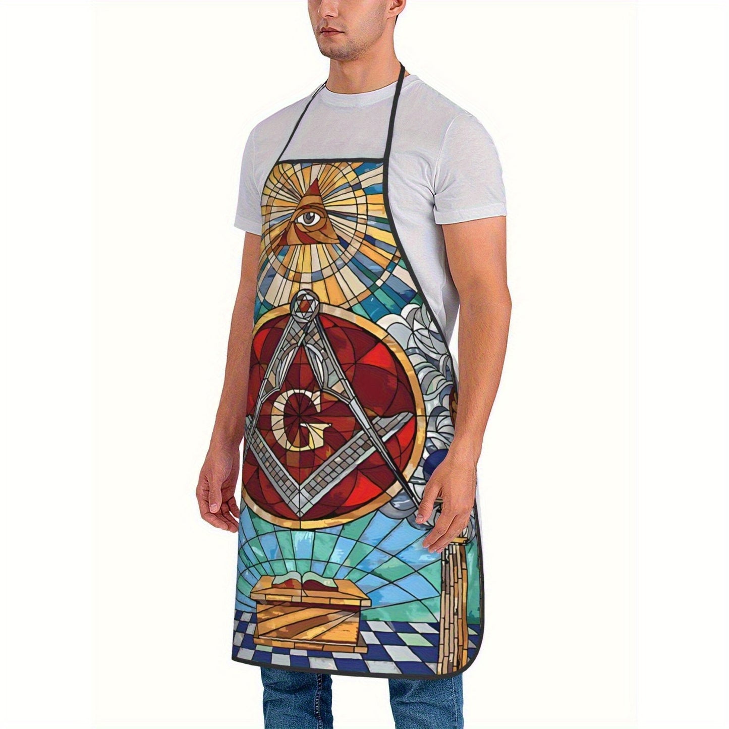 Freemason Unisex Apron - Durable with Intricate Masonic Symbols, Adjustable Neck Strap & Tassels - Kitchen Cooking Hairdresser Craftsmen Apron for Men & Women, Symbolic Design