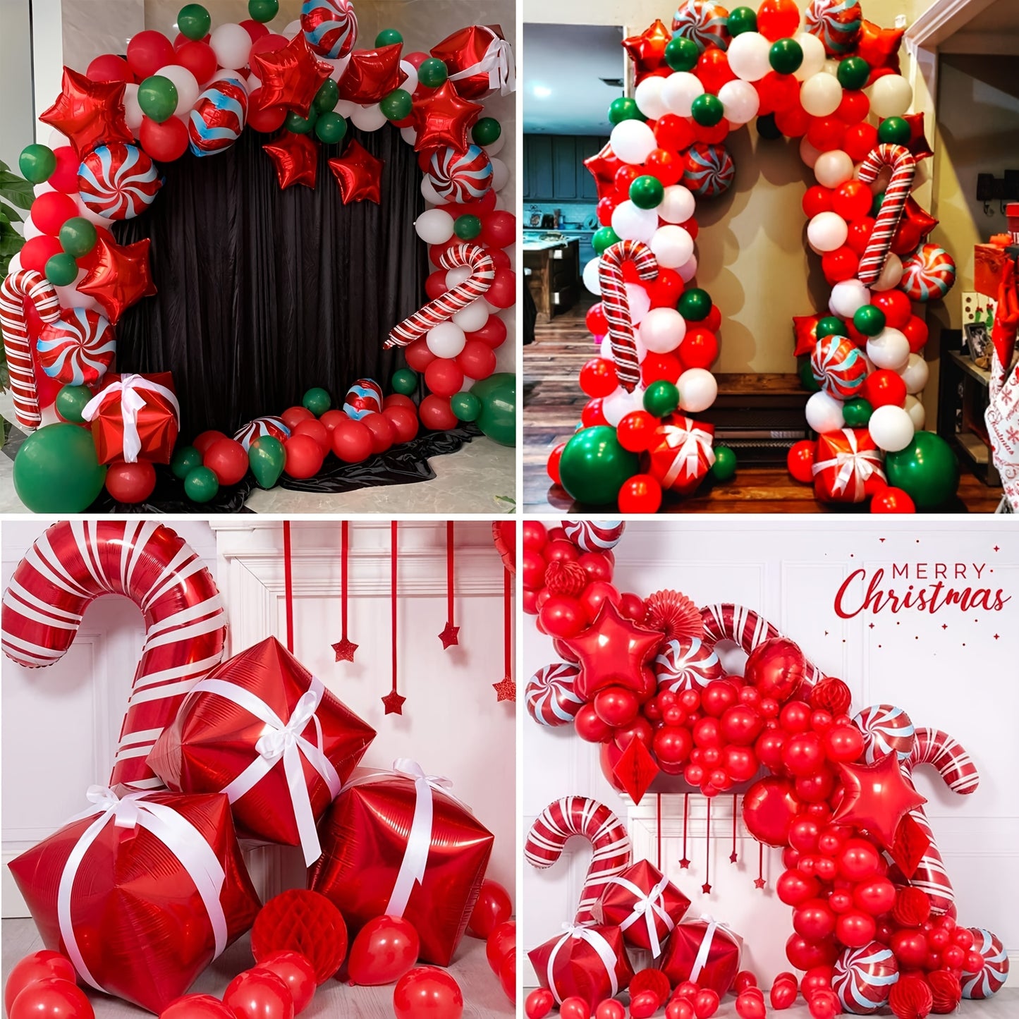 108 PCS Set Large Arch Balloon Garland Set with Red/Green/White Latex & Golden Star Foil Balloons - Complete DIY Christmas, New Year, Birthday Party Decorations Kit with Helium-Ready Connectors (No Helium Included) for Winter
