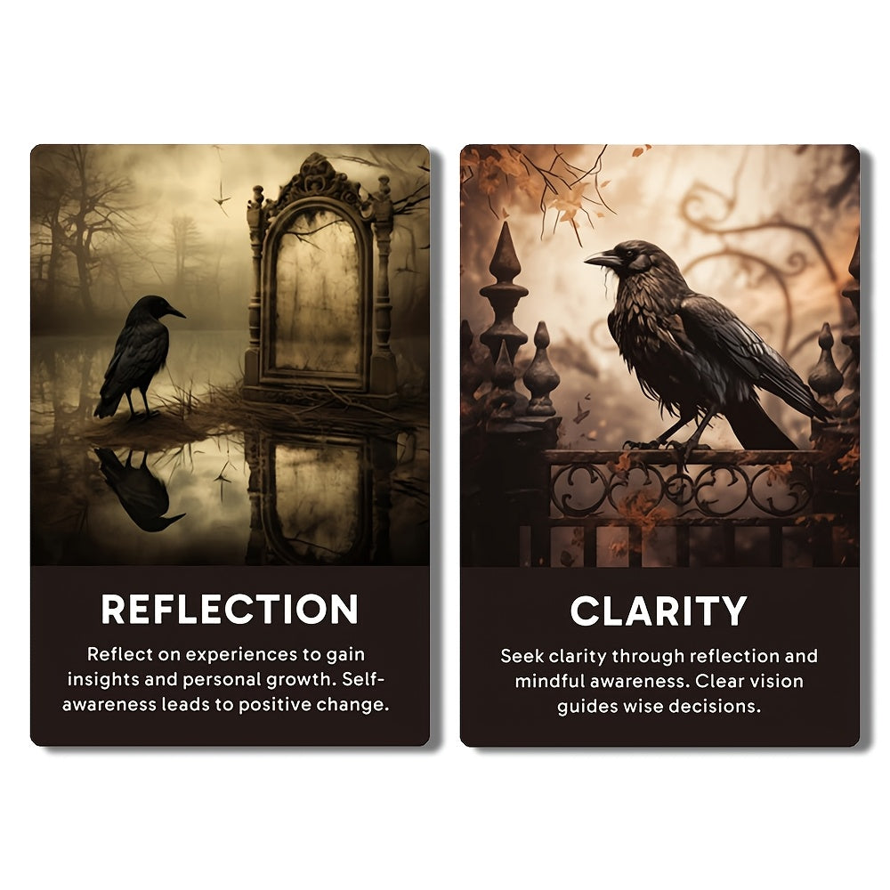 50 Crow's Insight Oracle Cards | Tarot Cards for Mindfulness Practitioners, Personal Reading and Reflection, 12*8cm, Mixed Color Cardboard, Gaming Gift