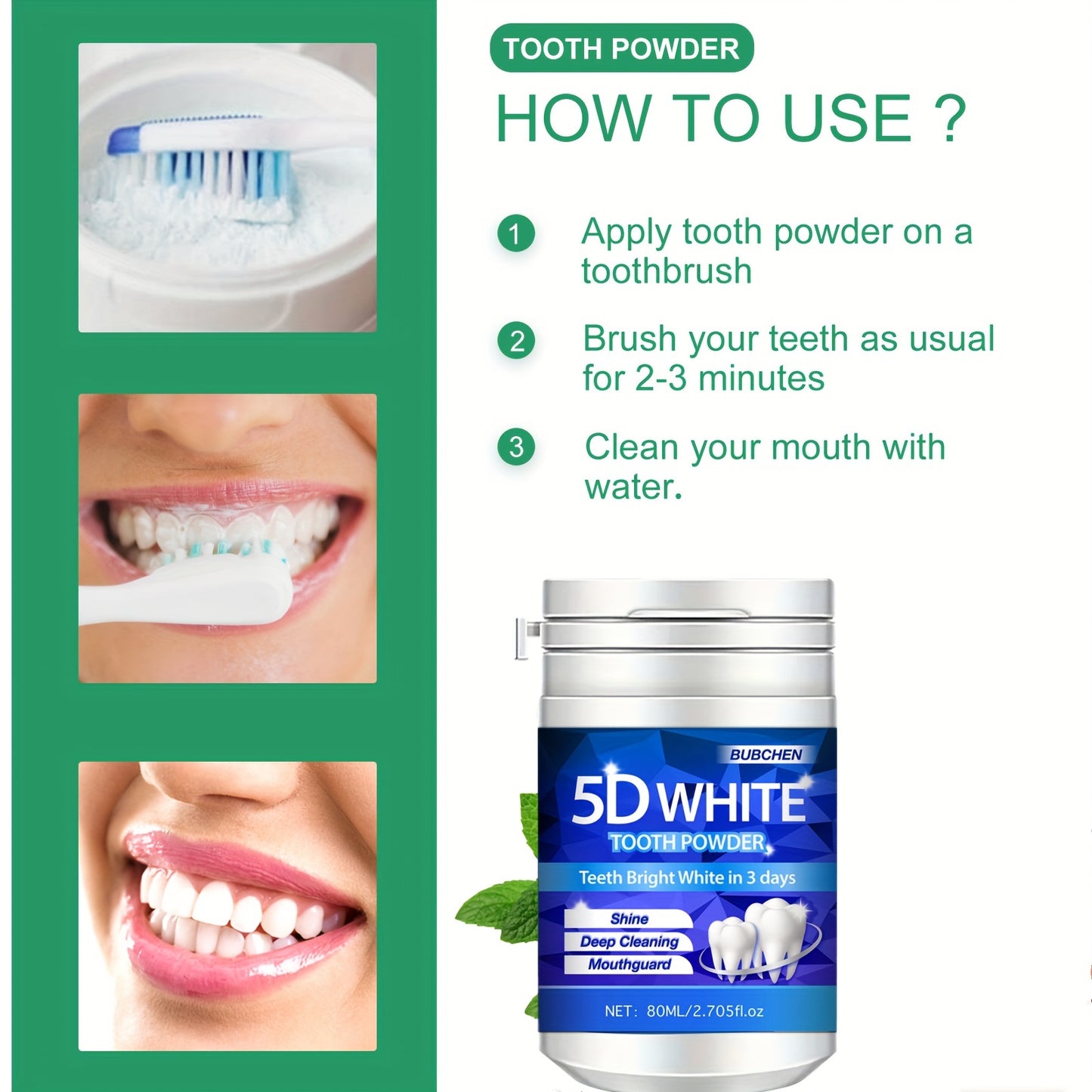 80ML Bottle of 5D Bright Toothpowder, a Deep Cleaning Powder for Teeth, Fresh Breath Purple Toothpaste with Pearl Powder, Perfect for Gifts for Women Men