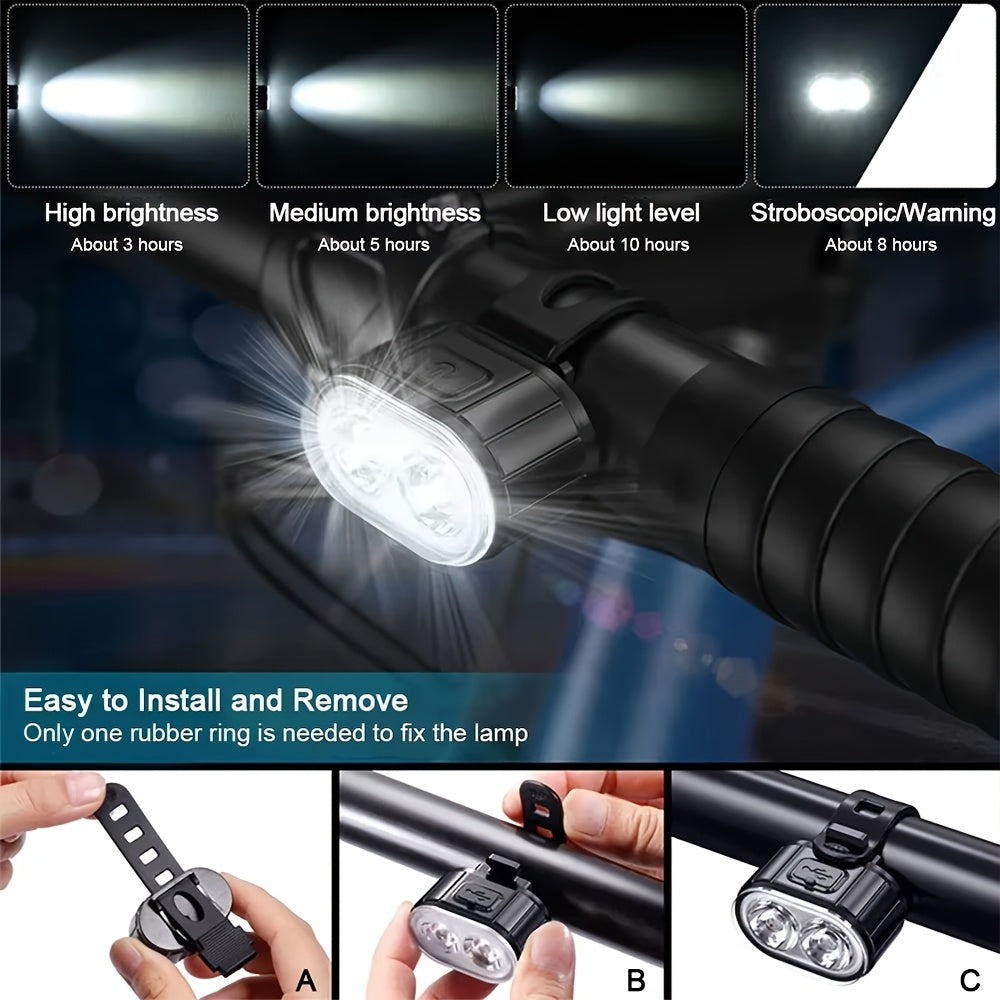 2 PCS Set Bike lights, Complete Set Of Bike lights, White Light Headlight lighting, Red Light Taillight lighting, USB Rechargeable Portable Since The headlight, Bike Tail light, Suitable for Outdoor cycling, Rainy Day Night L